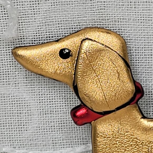 Vintage Dachshund Pin 3" Gold Tone Handmade Wiener Dog Brooch‎ Lapel Stick - Picture 4 of 14
